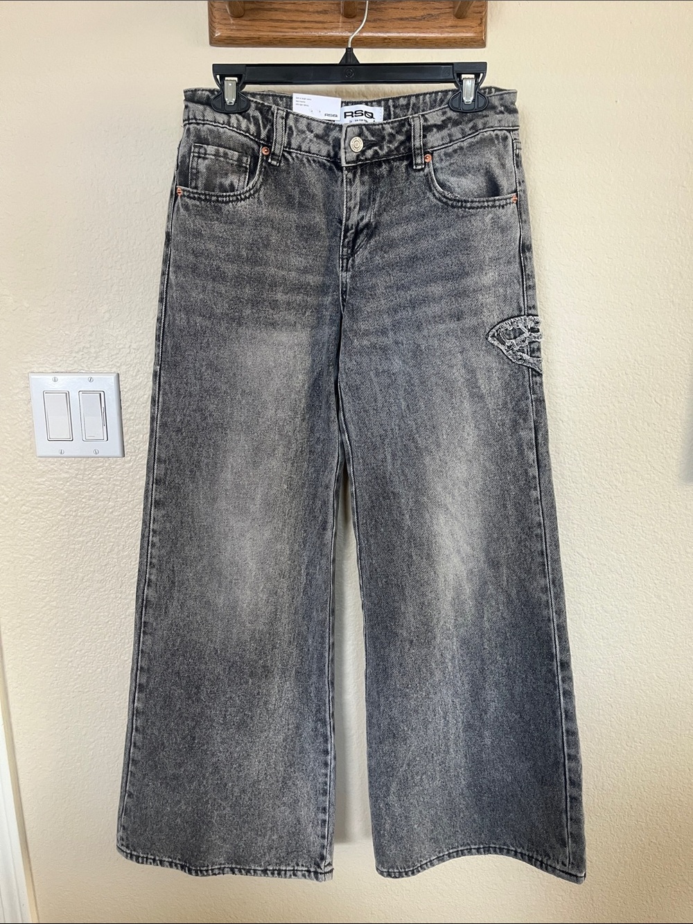 RSQ Black Grey Washed Wide-Leg Jeans